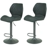 Hela 2er Set Barhocker Sonja, Bezug Vintage Anthrazit, Metallfuß Grau, höhenverstellbar mit Lift, drehbar 360°