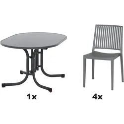 SIENA GARDEN Urban Lights Set 5teilig Lane Stuhl gastrotauglichgrau  mit Tisch Paco 140x90