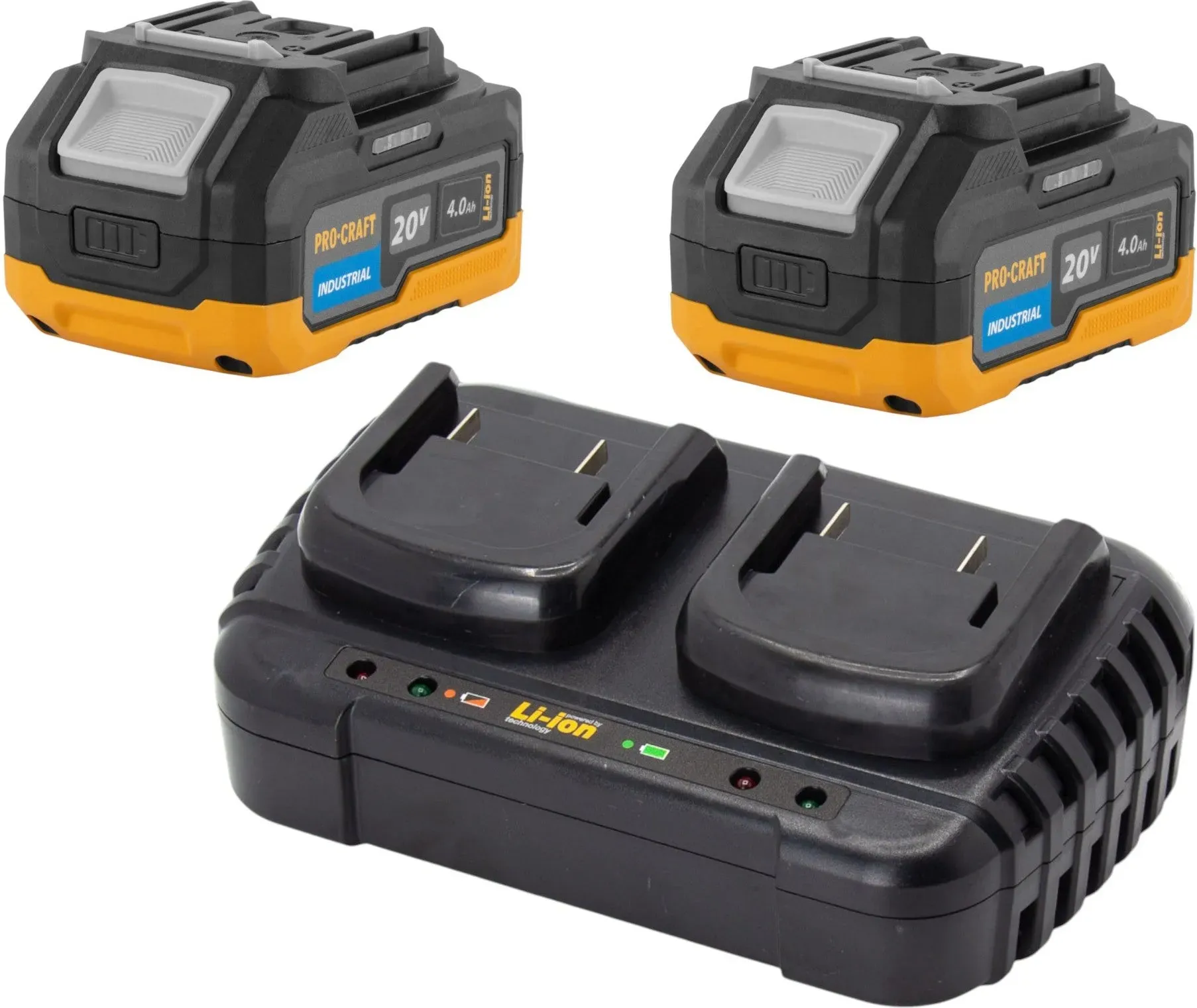 Procraft Starter Set 20 V 20/2 Doppel Ladegerät + 2x 20/4 Industrial Akku 4,0 Ah