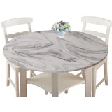 Wasserdicht Antifouling Tischdecke Runde, Treer Polyester Abwaschbar Pflegeleicht Tischtuch mit Elastische Kante 3D Einfarbig Marmorierung Tischdecken für Küche Esszimmer Garten (grau-weiß,150cm)