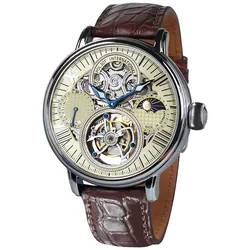 Poljot International 3360.T88-C Herrenarmbanduhr Tourbillon Skeleton Braun/Champagner