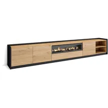 SKRAUT HOME Lowboard 310x50x37 cm Eiche Schwarz Holzwerkstoff