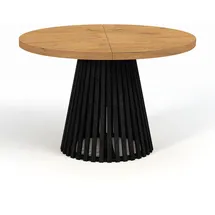 dekori.interiors Dekori_Interiors Esstisch, Hellbraun, Schwarz, Holz, Rund, 90x77x140 cm, Esszimmer, Tische, Esstische