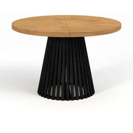 dekori.interiors Dekori_Interiors Esstisch, Hellbraun, Schwarz, Holz, Rund, 90x77x140 cm, Esszimmer, Tische, Esstische