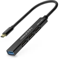 deleyCON USB C HUB 4 Port Verteiler Mehrfachstecker USB Splitter bis zu 5 Gbps - Aluminium Gehäuse, 15cm, für PC, Laptop, Notebook, MacBook, iMac, iPad, iPhone, Galaxy, Smartphone, Tablet - Schwarz