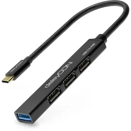 deleyCON USB C HUB 4 Port Verteiler Mehrfachstecker USB Splitter bis zu 5 Gbps - Aluminium Gehäuse, 15cm, für PC, Laptop, Notebook, MacBook, iMac, iPad, iPhone, Galaxy, Smartphone, Tablet - Schwarz