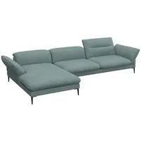 FLEXLUX Ecksofa Salino, Funktionssofa mit Recamiere, Relaxsofa, Ecksofa, Sofa mit Arm- und Kopfteil-Verstellungen, Kaltschaum & Stahl-Wellen blau