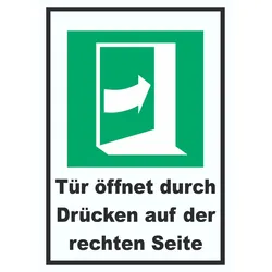 Tür öffnet durch Drücken auf der rechten Seite A5 (148x210mm) Schild