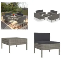 vidaXL 9 tlg. Garten Lounge Set mit Auflagen Poly Rattan Grau - Garten-Sofagarnitur - Garten-Sofagarnituren - Gartensofa-Set - Gartensofa-Sets - Grau