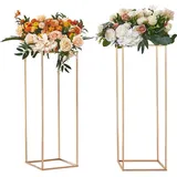 Mophorn - 2 Stück 31,5 Zoll hoher Blumenständer für Hochzeiten, Metallvase, Säule, geometrisches Tafelaufsatz, goldenes rechteckiges Blumenregal für