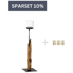Holz Windlicht Laura Windlicht 115 cm + drei Kerzen-Ivory