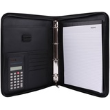 GENIE Exclusiv A4 mit Ringbuch, Taschenrechner, Reißverschluss, inkl. A4-Schreibblock, Lederoptik schwarz