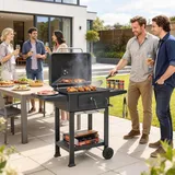 Outsunny Holzkohlegrill BBQ Smoker mit Deckel höhenverstellbar Kohlepfanne