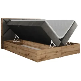 MKS Meble Boxspringbett 160x200 mit Bettkasten, Polsterbett 160x200 mit Matratze H4, Boxspringbett 160x200 mit Kopfteil, Boxspringbett mit Massivholz - Gunar... - Dunkelgrau