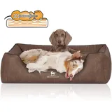 Knuffelwuff Orthopädisches Hundebett Tampa aus laser-gestepptem Kunstleder - XL 105 x 75cm - grau, braun, schwarz
