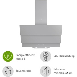 Wiggo B643 Dunstabzugshaube 60cm kopffrei I Abluft Umluft Dunstabzug 615m3/h - Touch-Display 4 Stufen I Energieeffizienzklasse B Schräghaube inkl...
