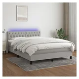 vidaXL Boxspringbett mit Matratze & LED Hellgrau 140x200 cm Stoff