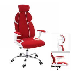 Mendler Bürostuhl HWC-F12, Schreibtischstuhl Drehstuhl Chefsessel, Sliding-Funktion Stoff/Textil + Kunstleder ~ rot/weiß