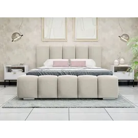 Mirjan24 Polsterbett Wizko, Doppelbett mit Bettkasten, Ehebett, Leistenlattenrost aus Holz (Farbe: Paros 01, Größe: 140x200 cm)