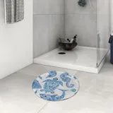 Badezimmerteppich rutschfest Ankermuster mit Schildkröte,Delfin,Meer,Mollusk,Hai,Fauna,exotisch,tropisch, Waschbar teppich rund Weich Flauschig Badteppich Weich Kurzflor Mikrofaser Badvorleger 60 cm