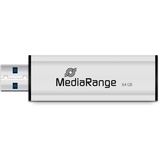 MediaRange USB 3.0 Speicherstick 64GB - Mini USB Flash-Laufwerk mit Schiebemechanismus und Schlüsselanhänger, externe Speichererweiterung mit Lesegeschwindigkeit von bis zu 34 MB/s, Farbe Silber