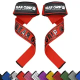 BEAR GRIP Straps - Premium Neopren-gepolsterte, doppelt genähte Heavy-Duty-Gewichthebegurte mit Gel-Griff, 100% Baumwolle, Extra Lange Länge (Rot)