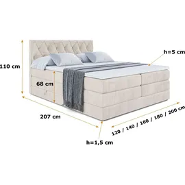 altdecor Boxspringbett mit Matratze Topper, Polsterbett mit Bettkasten AMAY-BZ KING | Beige Casablanca | 140x200
