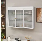 STILVORA Aktenschrank Wandvitrinen mit 3 Glastüren®alen,gewölbte Wandschrank,Weiß (3-türiger gewölbter Hängeschrank aus Glas, vielseitige Aufbewahrung für Küche, Wohnzimmer & Badezimmer, stilvolles und robustes Design)