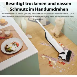 Roborock Flexi Nass- & Trockensauger mit Saugleistung von 17.000 Pa, Selbstreinigende und trocknende Rolle, APP, FlatReachTM, DirTecthTM Selbstre... - Weiß