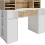 Vicco Schreibtisch Basteltisch XL 126.8 x 50 cm, Weiß Sonoma mit Regale, Schubfach