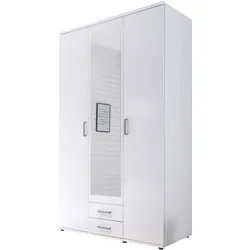 Stella Trading KARL Kleiderschrank 3-türig, Weiß mit Spiegeltür, 120 x 195 x 55 cm