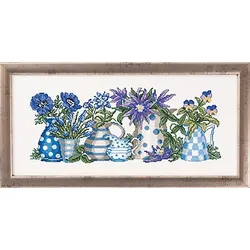 Stickbild "Blaue Blumen", 38 x 17 cm