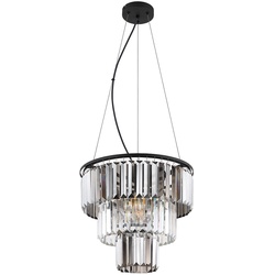 LED Kronleuchter Hängelampe Pendelleuchte Wohnzimmerlampe Esszimmerleuchte, Metall schwarz Glaskristalle rauchfarben, 3x 7W 3x 806lm warmweiß, H 120 cm