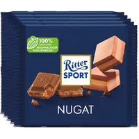 Ritter Sport Nugat - Schokolade Nougat - 5 Tafeln je 100 Gramm
