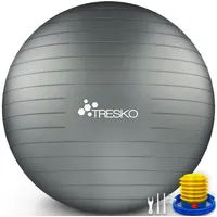 TRESKO Gymnastikball mit GRATIS Übungsposter inkl. Luftpumpe - 85cm, Pumpe, grau