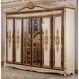 Casa Padrino Kleiderschrank Luxus Barock Schlafzimmerschrank Weiß / Beige / Braun / Gold - Prunkvoller Massivholz Kleiderschrank im Barockstil - Barock Schlafzimmer & Hotel Möbel - Edel & Prunkvoll