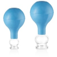 PULOX Schröpfgläser Set aus Echtglas mit Saugball - 2x Medizinisches Schröpfglas in Blau