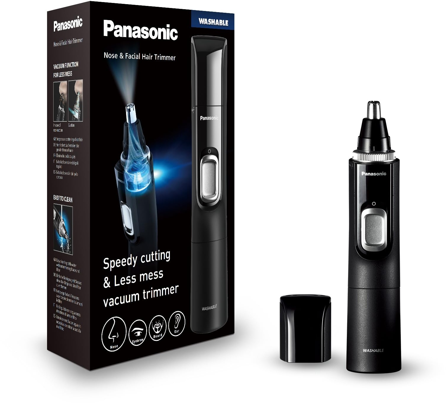 Panasonic Er-Gn300K503 Brauentrimmer für trockene und nasse Nase, Schwarz, 3,8 x 3,4 x 16,4 cm, für Herren.
