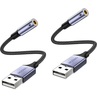 MOSWAG USB zu Audio Jack Adapter (2 Stück), 3,5 mm Aux Stereo Converter Externer Soundkartenadapter Kompatibel mit Kopfhörer, PC, Laptop, Linux, Desktop, PS4 und Anderen Geräte