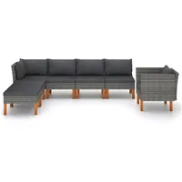 vidaXL 7-tlg Garten-Lounge-Set Poly Rattan und Eukalyptusholz Grau Modell 1