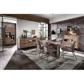 WOHN CONCEPT Premium Möbel Livetastic Highboard, Graphit, Eiche, Metall, 3 (2x Holzböden / 1x Glasboden) Fächer, 2 Schubladen, 99x151x38 cm, Made in EU, Typenauswahl, Wohnzimmer, Kommoden & Sideboards, Highboards