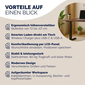 CASARIA Höhenverstellbarer Schreibtisch Braun