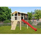 Karibu Stelzenhaus Benjamin Set Terragrau Holzrampe Rutsche 3 m Rot