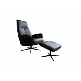 KAWOLA Relaxsessel JOSIANE Leder 78 x 107 x 78 cm schwarz mit Hocker