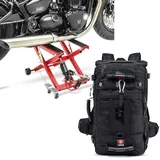 Set: Motorrad Hebebühne Midlift XL bis 500kg in rot ConStands mit Motorrad Rucksack HK4 Hecktasche 45Ltr in sw