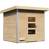 Karibu Gartensauna Pultdach Saunahaus Norge-Ohne Ofen-Moderne Saunatür (Klarglas)