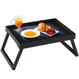 Betttablett Tisch mit klappbaren Beinen, Bambus Frühstück im Bett Essen, Servieren oder Verwendung als Serviertablett, Laptop-Schreibtisch, Snack-Tablett (Schwarz)
