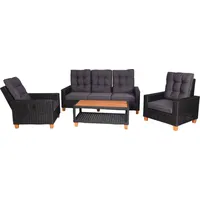 Mendler Gartengarnitur HWC-G28, Sitzgruppe Lounge-Set, Akazie Holz halbrundes Rattan verstellbar MVG anthrazit, Kissen grau - Grau