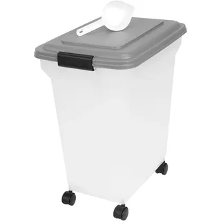 Iris Ohyama Hundefutter Aufbewahrung mit Rollen, 45L/15kg, Grau, Luftdichte Futterbox, Trockenfutter, Futterbehälter, Für Hunde, Katzen, Tierfutterbehälter, Schaufel, BPA-frei, Futtertonne, ATS-L