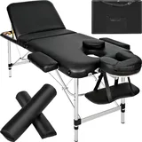 tectake® Massageliege, klappbar, höhenverstellbar, Massagetisch mit 3 Zonen, Massagebank, Kosmetikliege inkl. Zubehör Tasche, Voll- und Halbrolle, Möbel für Kosmetik, Massage, Tattoo - schwarz